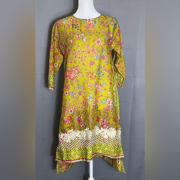Khaadi pret Other - Khaadi Pret Green Floral Boho Tunic Dress – Women’s Size 8